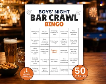 Boys Night Bar Crawl Bingo, Boys Night Out Drinking Game, Birthday Pub Crawl Activity, Boys Trip Weekend Game, Bachelor Party Game