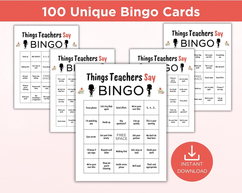 Teacher Bingo Game, Printable Things Teachers Say Bingo Cards, Teacher ...