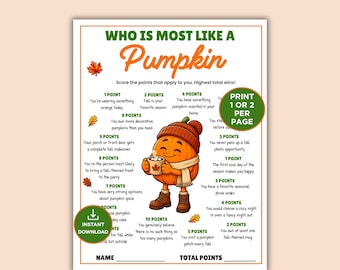 Who Is Most Like A Pumpkin Game, Halloween Party Game for Teens & Adults, Fall Birthday Activity, Printable Group Icebreaker