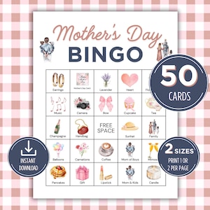 Muttertags-Bingospiel, 50 druckbare Bingokarten, lustiges Muttertags-Partyspiel, Mutter-Geburtstagsaktivität für Kinder und Jugendliche, Familien-Partyspiel