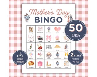 Mother's Day Bingo Game, 50 Printable Bingo Cards, Fun Mother's Day Party Game, Mom Birthday Activity for Kids and Teens, Family Party Game