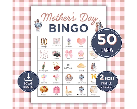 Mother's Day Bingo Game, 50 Printable Bingo Cards, Fun Mother's Day Party Game, Mom Birthday Activity for Kids and Teens, Family Party Game