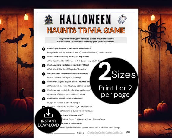 Halloween Trivia Game, Halloween Haunts Trivia, Printable Halloween Party Game for Teens & Adults, Spooky Game Night Quiz, Fall Trivia Game