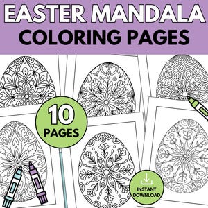 Easter Mandala Coloring Pages, Printable Easter Egg Mandalas for Adults & Kids, Relaxing Easter Activity for Stress Relief