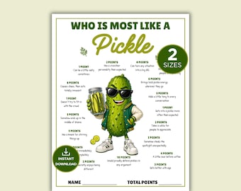 Who Is Most Like A Pickle Game, Pickle Party Game, Girls Night Icebreaker, BBQ Birthday Game, Printable Personality Quiz