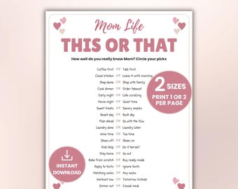 Mom Life This or That Game, Mother's Day Would You Rather Quiz, Mom Birthday Party Game, Who Knows Mom Best Activity, Mum Trivia Game