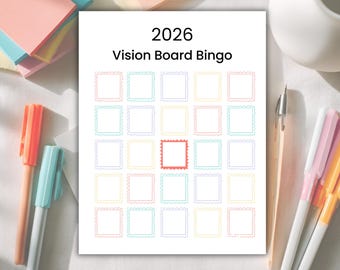 Bingo de tablero de visión 2026 imprimible, tarjetas de bingo de tablero de visión, actividad para establecer metas, propósitos de Año Nuevo, descarga instantánea en PDF