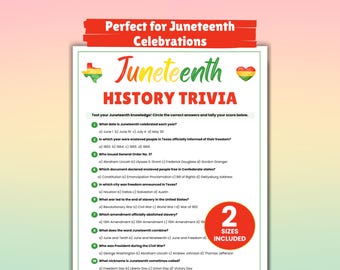 Juneteenth History Trivia Game, Juneteenth Party Game for Families, Black History Activity, African American Quiz, Freedom Day Celebration