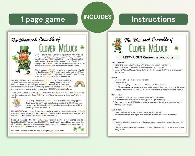 St Patrick's Day Left Right Game, St Paddy's Party Game, Pass the Gift ...
