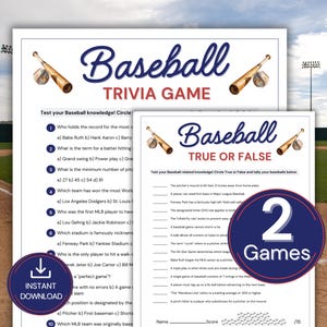 Baseball Trivia Game, Printable Baseball Party Game, Sports Trivia Quiz, Baseball Activity, Baseball Birthday Game, Family Game Night