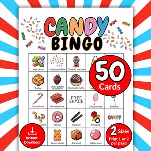 Candy Bingo, 50 Printable Candy Bingo Cards, Sweet Treats Bingo Game, Fun Candy Party Activity, Sleepover Game, Printable Halloween Game