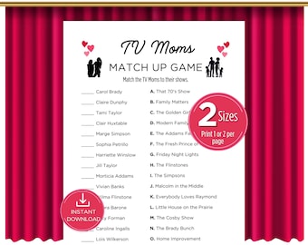 TV Moms Match Up Mother's Day Trivia Game, Printable Mothers Day Trivia, Mother's Day Quiz, TV Trivia Game, Family Reunion Game