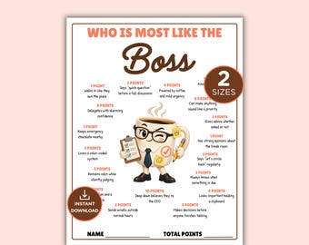 Who Is Most Like The Boss, Printable Office Party Game for Coworkers, Boss Day Activity, Team Building Icebreaker