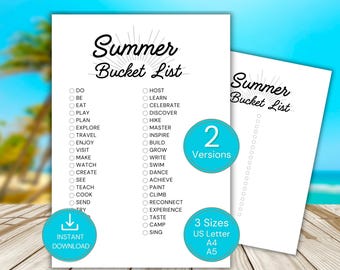 Summer Bucket List, Summer Activities Checklist for Families, Adult Summer To Do List, Summer Printable Planner Page, Fun Summer List