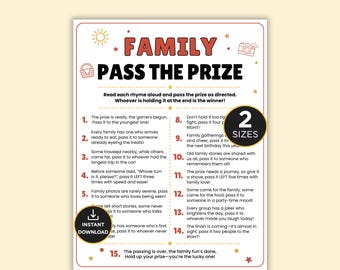 Family Pass The Prize Game Printable, Family Reunion Icebreaker, Birthday Party Activity for Kids Teens Adults