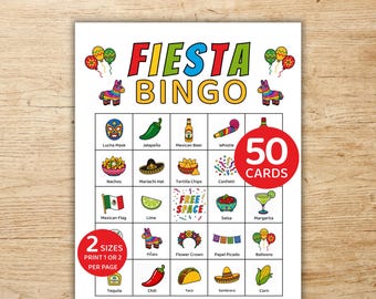 Fiesta Bingo Game, Mexican Party Game for Kids & Adults, 50 Printable Taco Bingo Cards, Cinco De Mayo Classroom Activity, Senior Bingo Night