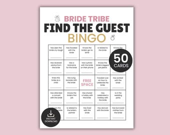 Bride Tribe Find The Guest Bingo, Bridal Shower Game, Bachelorette Party Icebreaker, Printable Hen's Party Activity