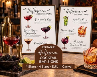 Halloween Cocktail Bar Menu Signs, Editable Canva Template, Spooky Drink Menu, Halloween Party Decor, Halloween Cocktail Recipes