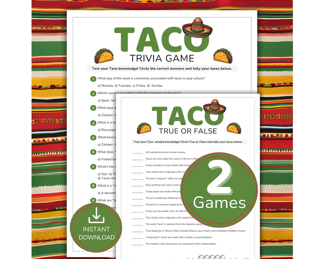 Taco Trivia Game, Printable Taco Tuesday Quiz, Fun Taco Party Game ...