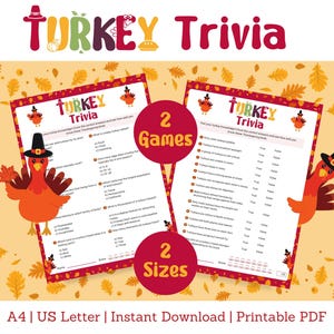 Turkey Trivia, Thanksgiving Trivia Game, Friendsgiving Trivia Game, Thanksgiving Party Game, Printable Game, Instant Download PDF