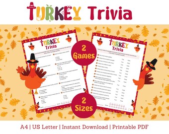 Turkey Trivia Game, Printable Thanksgiving Trivia, Friendsgiving Trivia Game, Thanksgiving Party Game, Fall Family Game Night Quiz
