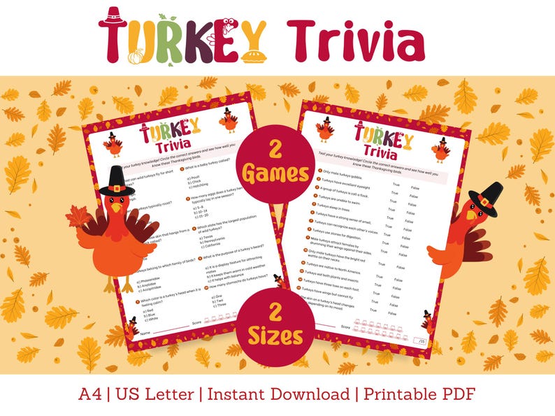 Turkey Trivia Game, Printable Thanksgiving Trivia, Friendsgiving Trivia ...