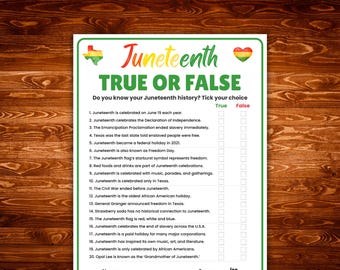 Juneteenth True or False Game, Juneteenth Trivia Game, Black History Quiz, Cultural Classroom Activity, Freedom Day Party Game for Families