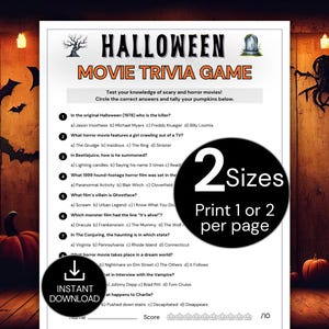 Halloween Trivia Game, Halloween Movie Trivia, Printable Halloween Party Game for Teens & Adults, Spooky Movie Quiz, Fall Trivia Game