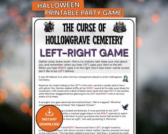 Halloween-spel links rechts, geef de prijs door Halloween-spel, spookachtige feestactiviteit voor tieners en volwassenen, afdrukbaar Halloween-feestspel