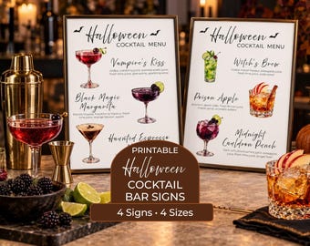 Halloween Cocktail Bar Menu Signs, Printable Spooky Drink Menu, Halloween Party Bar Decor, Halloween Cocktail Recipes