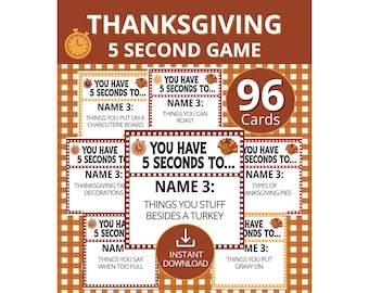Thanksgiving 5 Second Game, Thanksgiving Activity for Kids Teens and Adults, Thanksgiving Party and Family Game, Printable Thanksgiving Game
