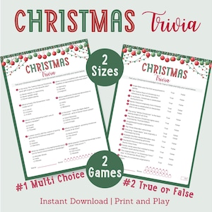 Christmas Trivia Game - Fun Printable Christmas Holiday Party Game and Activity for Family, Groups or Office Parties - Instant Download PDF