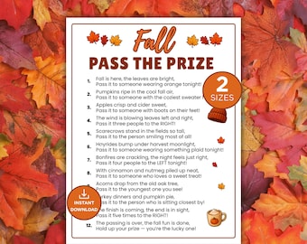 Fall Pass The Prize Game, Autumn Party Game for Teens & Adults, Fall Birthday Party Activity, Printable Family Reunion Icebreaker