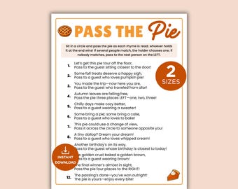 Pass The Pie Game, Printable Fall Game for Teens & Adults, Autumn Pass the Prize,  Fall Harvest Activity, Office Party Thanksgiving Game