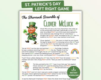 St Patrick's Day Left Right Game, St Paddy's Party Game, Pass the Gift Story for Kids & Families, Printable Right Left Classroom Activity