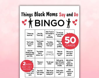 Black Mother's Day Bingo Game, Black Mama Birthday Party Game, Things Black Moms Say and Do Bingo Cards, Black Baby Shower Activity