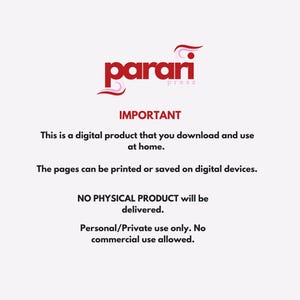 K&ouml;nnte beinhalten: Ein Hinweis zum Herunterladen eines digitalen Produkts von Parari Press. Dies ist ein digitales Produkt, das Sie herunterladen und zu Hause verwenden k&ouml;nnen. Die Seiten k&ouml;nnen ausgedruckt oder auf digitalen Ger&auml;ten gespeichert werden. Es wird kein physisches Produkt geliefert. Nur f&uuml;r den pers&ouml;nlichen/privaten Gebrauch. Kommerzielle Nutzung ist nicht gestattet.