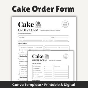 Bearbeitbares Kuchenbestellformular, benutzerdefinierter Kuchenplaner für Bäcker, druckbares Bestellblatt für Bäckereien, Canva-Vorlage