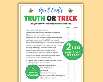 April Fool's Day Truth or Trick Game, April Fools Party Game, Office Team Building Game, Seniors Game Night, Adult Trivia Quiz