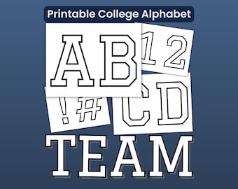 College Alphabet Letters PDF Printable, 6 Inch A-Z Uppercase & Numbers 0-9, Pattern for DIY Banners Crafts Sewing and Signs, Outline Letters