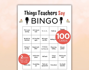 Teacher Bingo Game, Printable Things Teachers Say Bingo Cards, Teacher Appreciation Game, School Party Activity, Staff Meeting Icebreaker