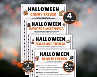 Halloween Trivia Game Bundle, Printable Horror Movie Quiz, Candy Trivia, Spooky Party Games, Scary Haunted Places & Folklore Legends Trivia