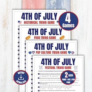 4th of July Trivia Game Bundle, Printable Independence Day Games, Fourth of July Quiz, Patriotic Pop Culture History Food & Festival Games