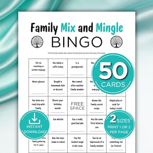 Family Mix and Mingle Bingo, Find Someone Who Bingo, Get to Know You Bingo, Family Reunion Game, Fun Family Game, 50 Printable Bingo Cards