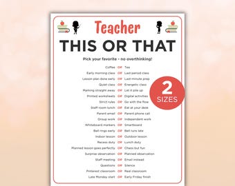 Teacher This or That Game, Printable Staff Room Icebreaker Game, Teacher Appreciation Activity, Back to School Staff Game