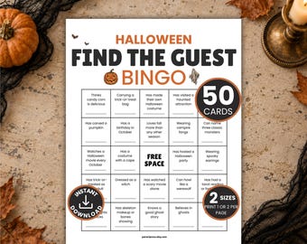 Halloween Find The Guest Bingo, Printable Halloween Party Icebreaker for Teens & Adults, Team Building Activity, Family Mix and Mingle Bingo