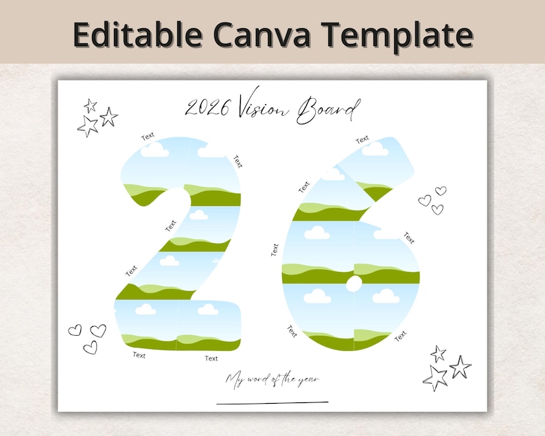 Editable 2026 Vision Board Template, Canva Photo Collage, Yearly Goal ...