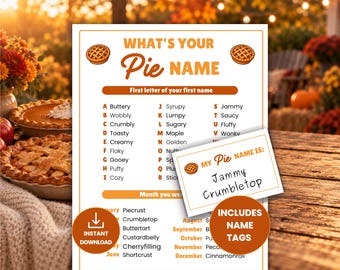 What's Your Pie Name Game, Printable Fall Party Icebreaker for Adults & Teens, Pie Party Activity, Thanksgiving Office Group Game
