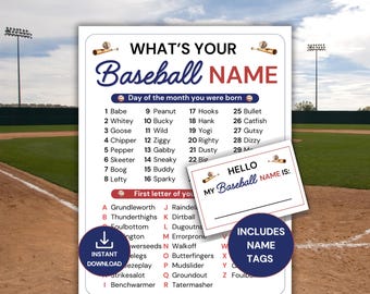 Baseball Name Game with Name Tags and Sign, Baseball Team Party, Baseball Birthday Activity, Sports Team Icebreaker, Baseball Game Printable