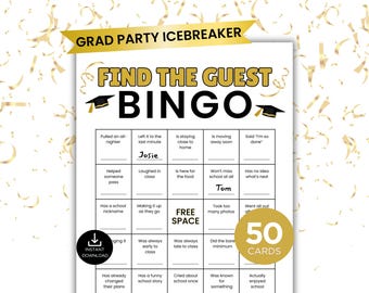 Graduation Find The Guest Bingo, Graduation Party Game, Class of 2026, Grad Party Icebreaker, High School or College Celebration